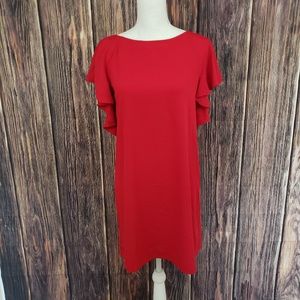 Zara Red Ruffle Dress Wiyh Keyhole Back
